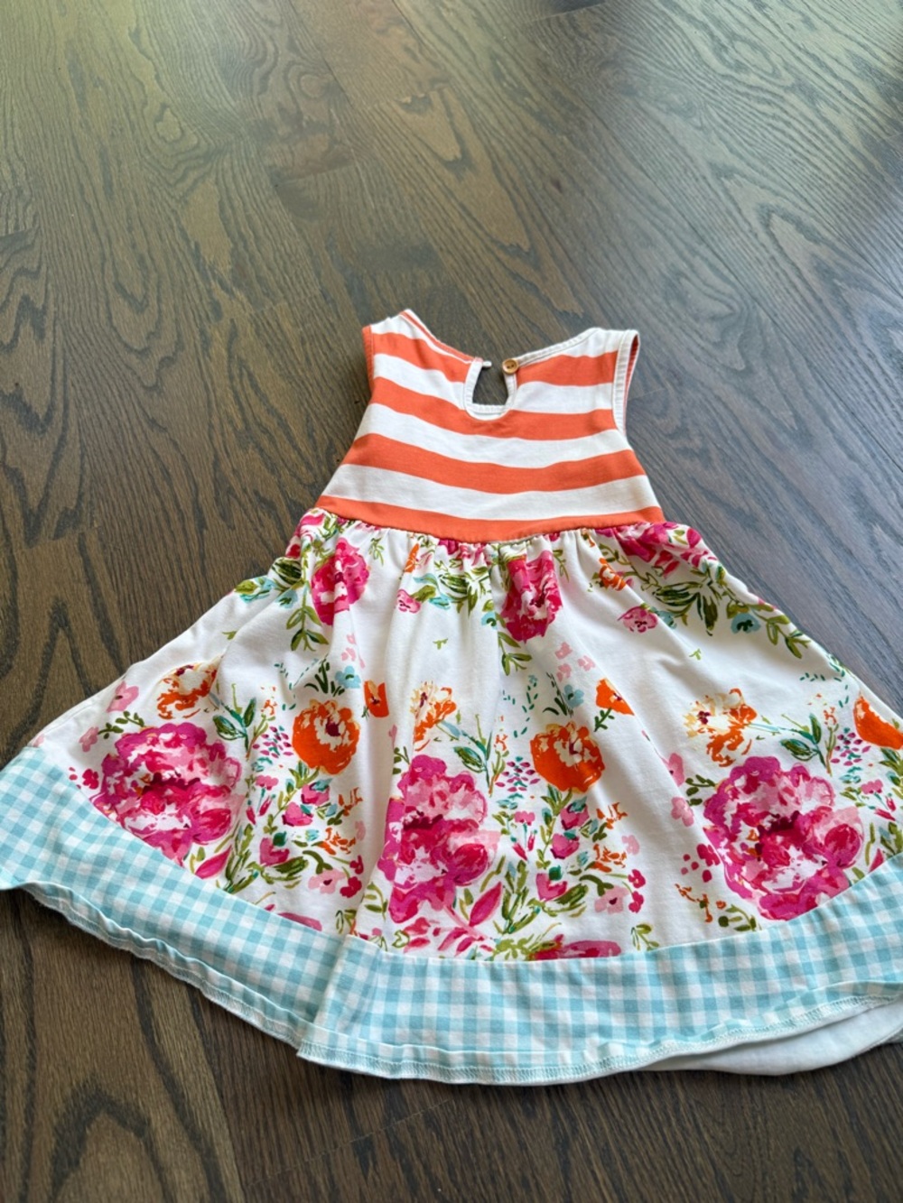 Sweet Honey Girls Floral Stripe Summer Dress - Pink, Orange, Aqua